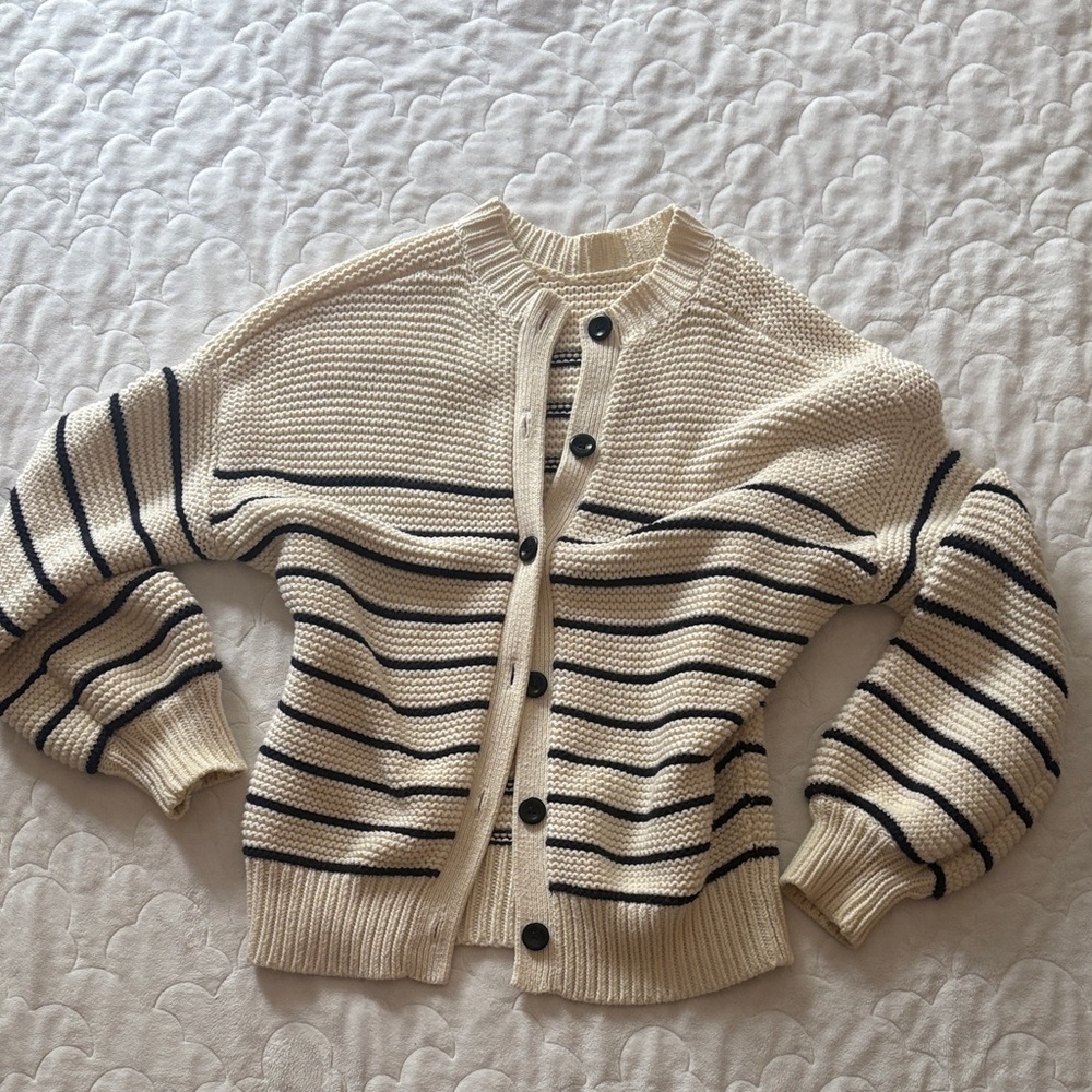 Alex Mill Navy Striped Cream Cardigan